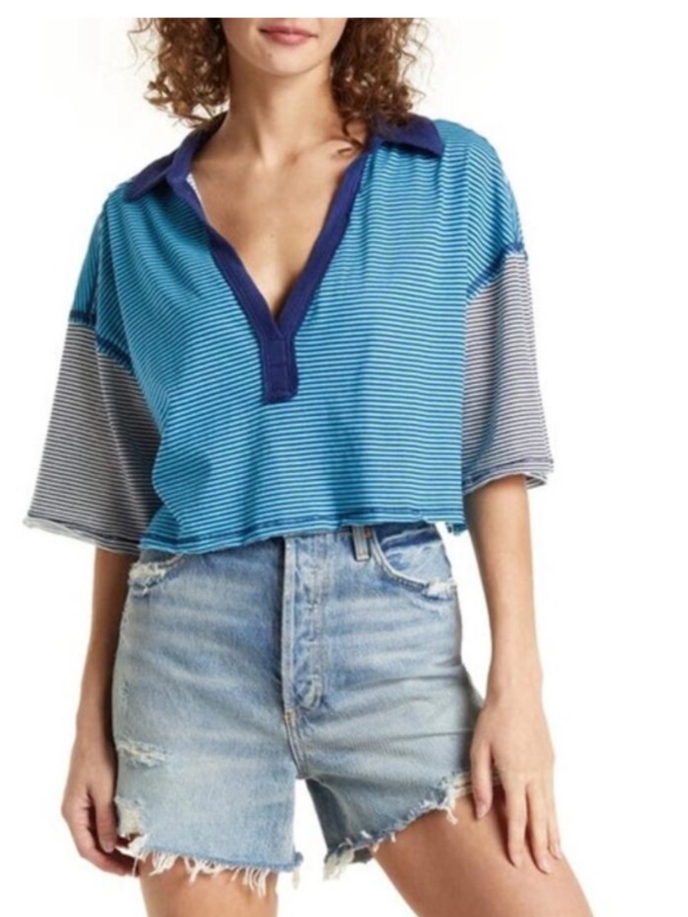 Free People ON A BOAT BOXY POLO TOP SIZE LARGE - Picture 7 of 15